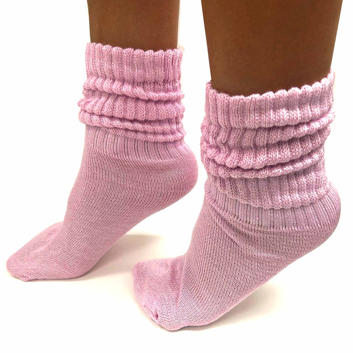 4 Pairs Girls Pink Slouch Socks Junior 6-8 Cotton Plush Knit Scrunch Warm Cozy