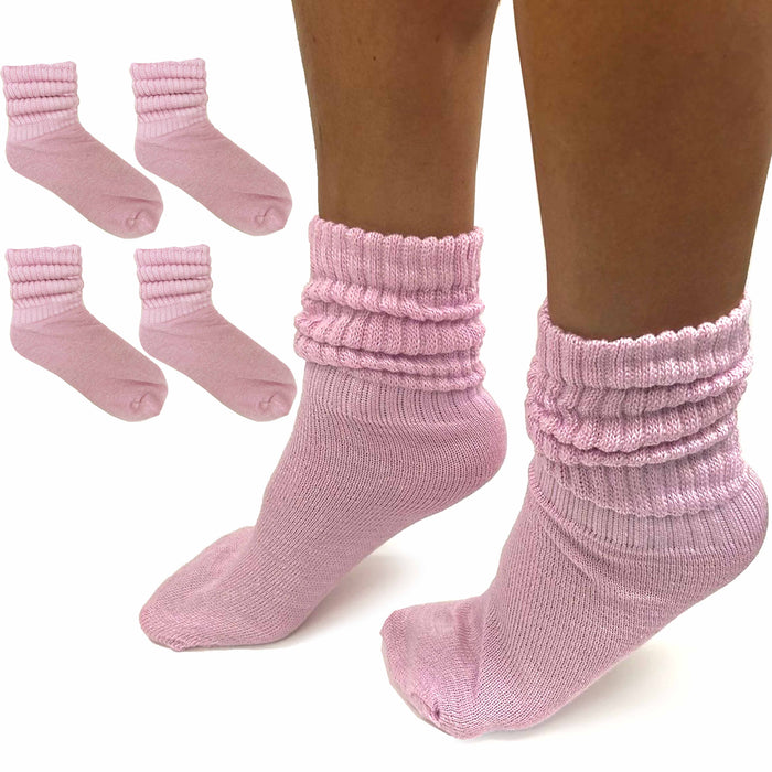 4 Pairs Girls Pink Slouch Socks Junior 6-8 Cotton Plush Knit Scrunch Warm Cozy