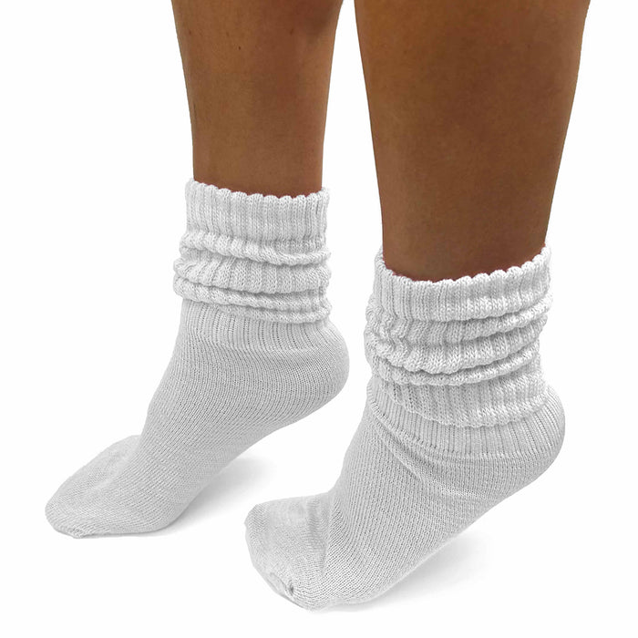 6 Pairs Scrunchie Slouch Socks Cotton Plush Soft Thick Junior Girls 6-8 White