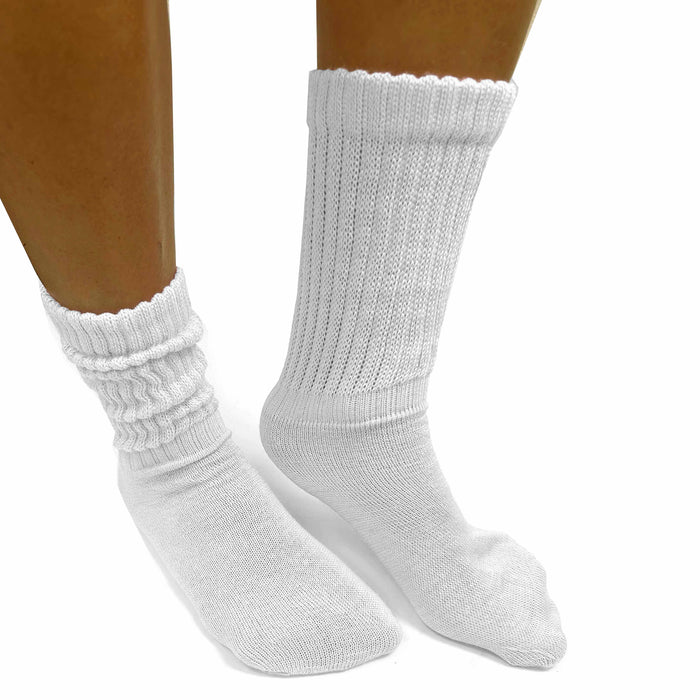 6 Pairs Scrunchie Slouch Socks Cotton Plush Soft Thick Junior Girls 6-8 White