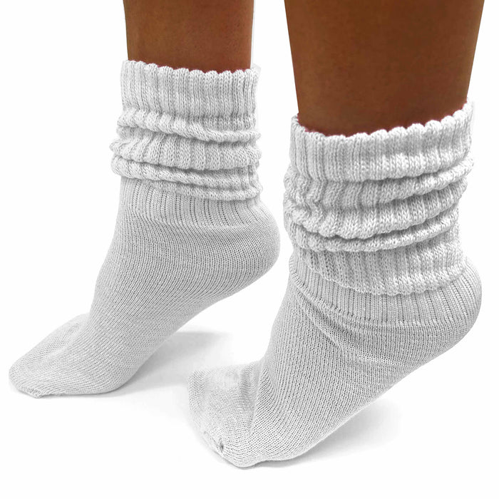 6 Pairs Scrunchie Slouch Socks Cotton Plush Soft Thick Junior Girls 6-8 White
