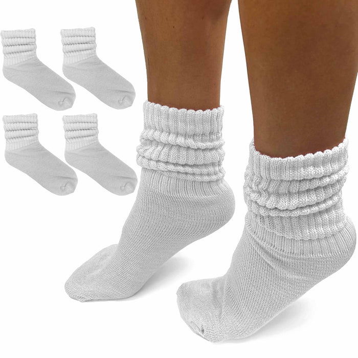 4 Pairs Girls White Slouch Socks Scrunchie Cotton Plush Soft Thick Junior 6-8
