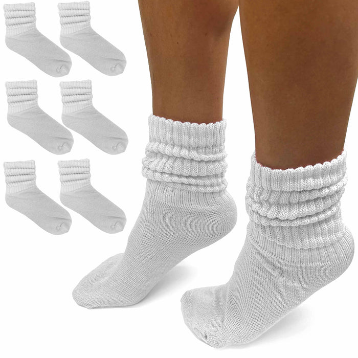6 Pairs Scrunchie Slouch Socks Cotton Plush Soft Thick Junior Girls 6-8 White