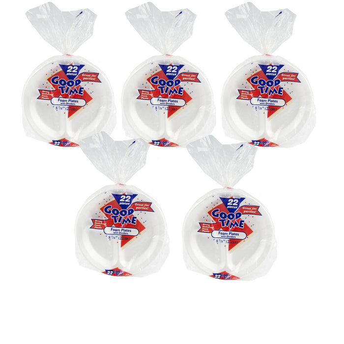 110 Foam White Plates 8 7/8in 3 Compartment Resistant Durable Disposable Picnic