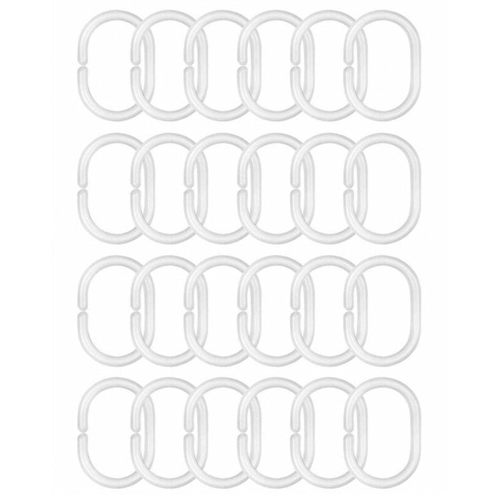24 Pcs Set Plastic Bathroom Shower Curtain Rings Hooks White Rustproof Clips New