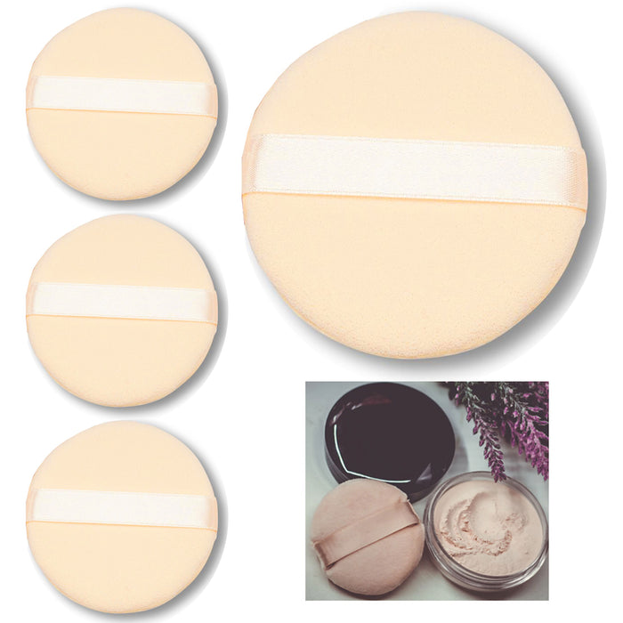 4 Pc Powder Puff Large 3 Inch Velour Body Makeup Satin Ribbon Foundation Blender