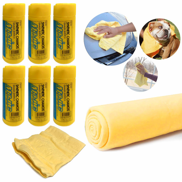 6 Pc Shammy Synthetic Chamois Super Absorbent Drying Cleaning Cloths Car Towel