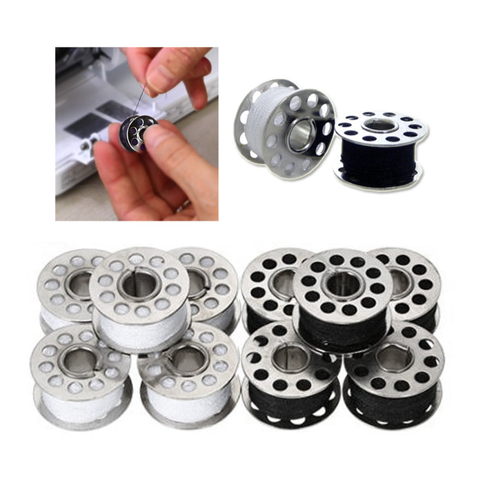 60 Pc Bobbins Sewing Thread Pre Wound Embroidery Machine White Black Spool