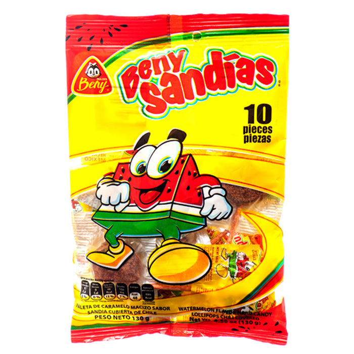 Sandias Watermelon Flavor Chili Coated Paleta Lollipop Hard Candy 4 oz Bag