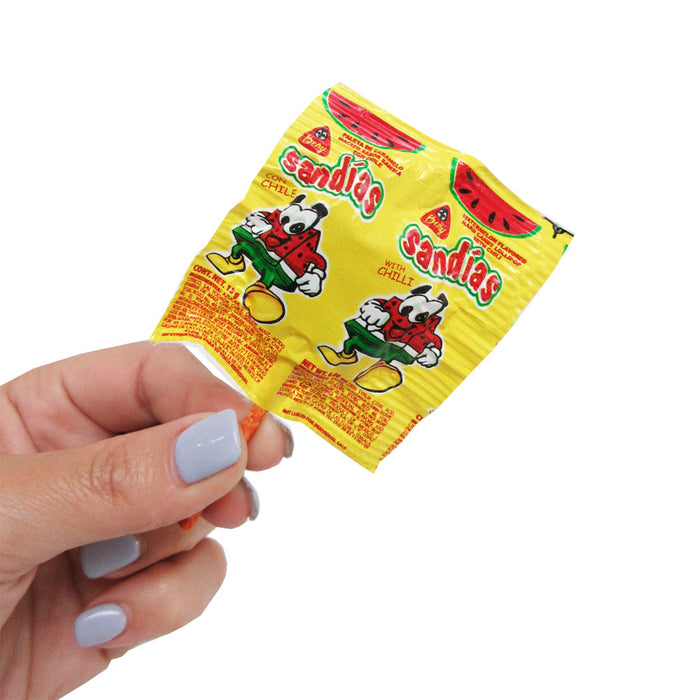 Sandias Watermelon Flavor Chili Coated Paleta Lollipop Hard Candy 4 oz Bag