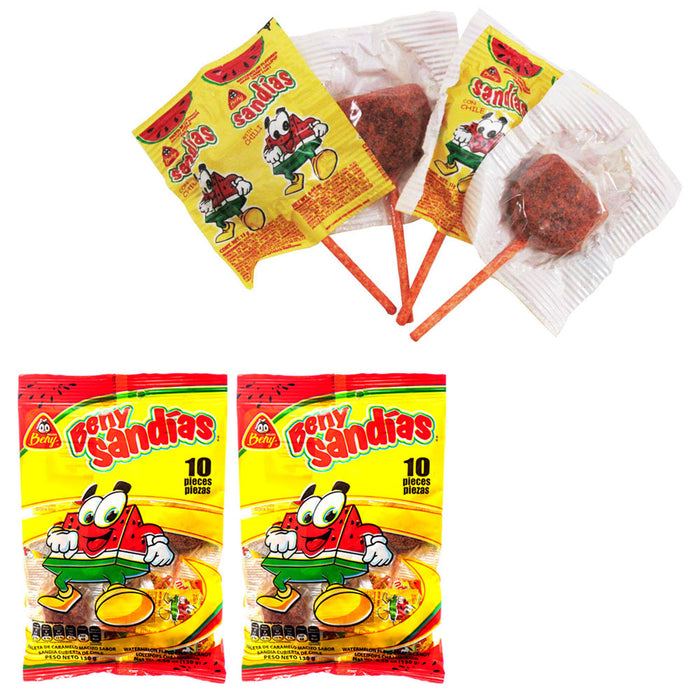 2 Bags Watermelon Paletas Chile Covered Lollipop Sandia Chili Mexican Hard Candy