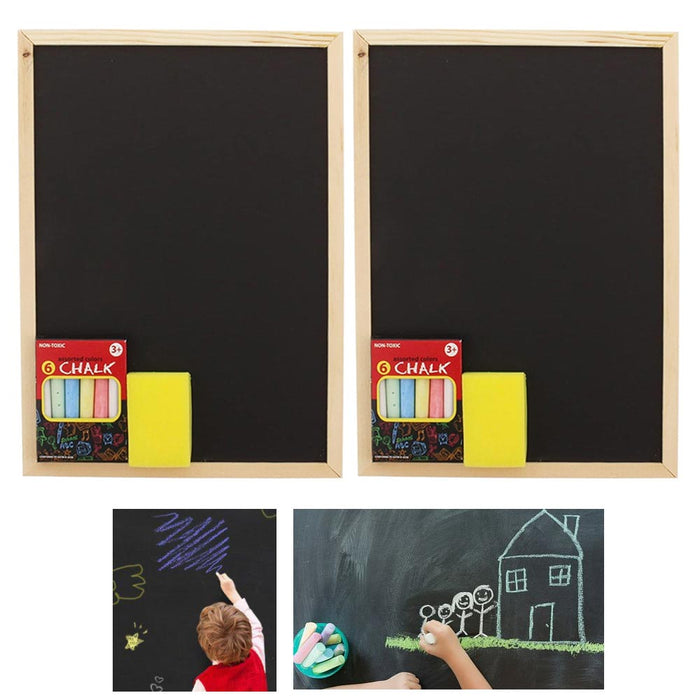 2 Pack Kids Chalkboard Set Eraser Color Chalks Dry Hanging Draw Board Blackboard