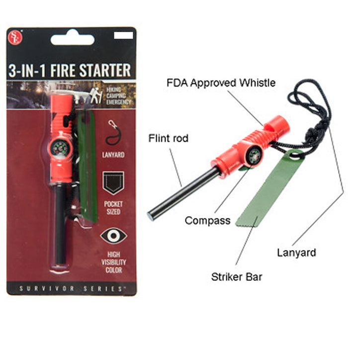 Fire Starter Whistle Flint Rod Striker Camping Hiking Hunting Boating Emergency