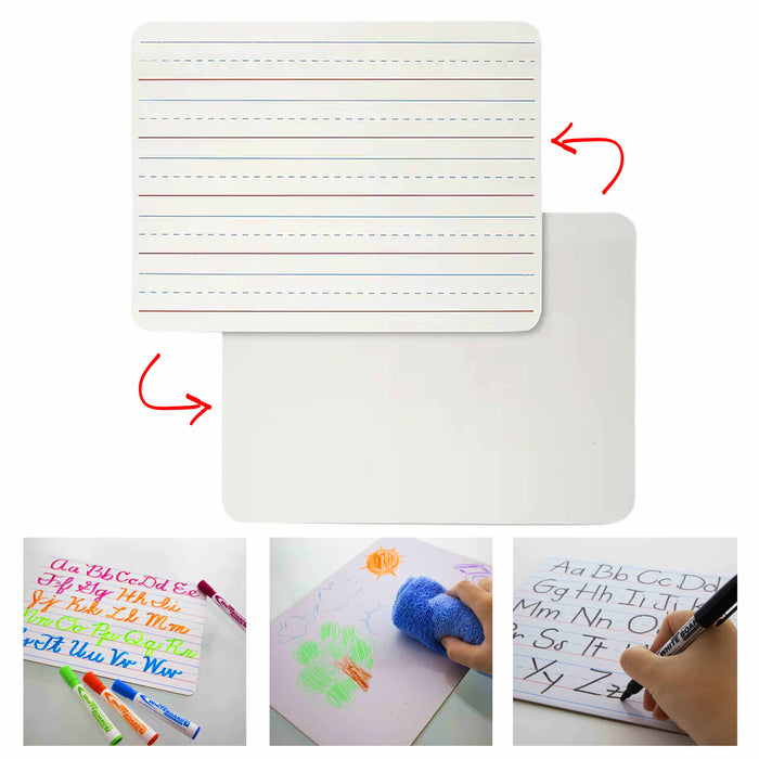 1 Pc BAZIC Double Sided Dry Erase Lap Board Whiteboard Ruled Blank Side 9"X12"