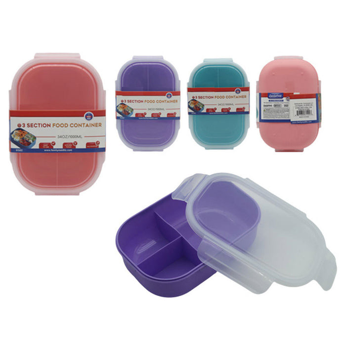 12 Pk Meal Prep Containers Airtight Locking Lids 34oz 3 Compartment Food Storage