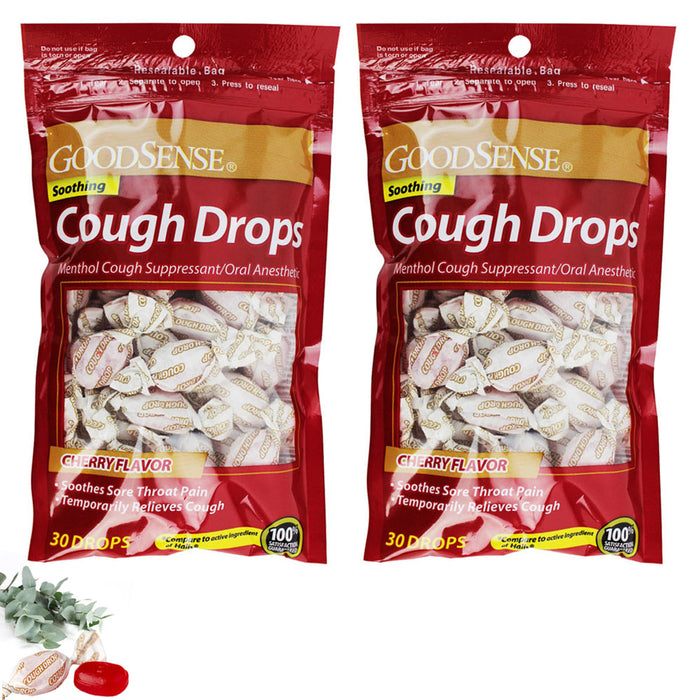 60Ct Cough Drops Menthol Cherry Flavor Cough Suppressant Sore Throat Pain Relief