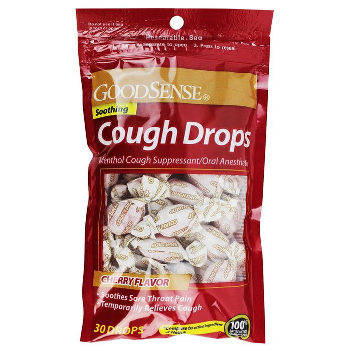 30 Count Cough Drops Cherry Flavor Relief Soothing Cough Suppressant Throat Pain