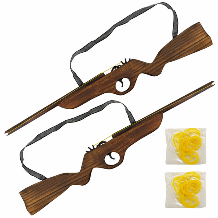 2 Pc Wooden Rubber Band Gun Toy Shotgun 26"L Shooter Cowboy Classic Vintage Gift