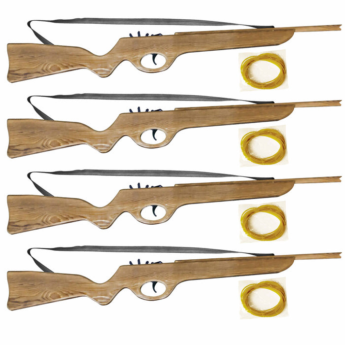 4 Pc Wooden Rifle Toy Shotgun Rubber Band Shot Gun 26" Long Shooter Classic Gift