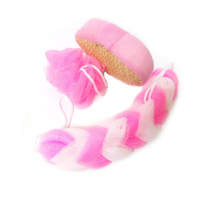 3pc Set Bath Shower Sponge Set Loofah Back Strap Exfoliating Body Brush Scrubber