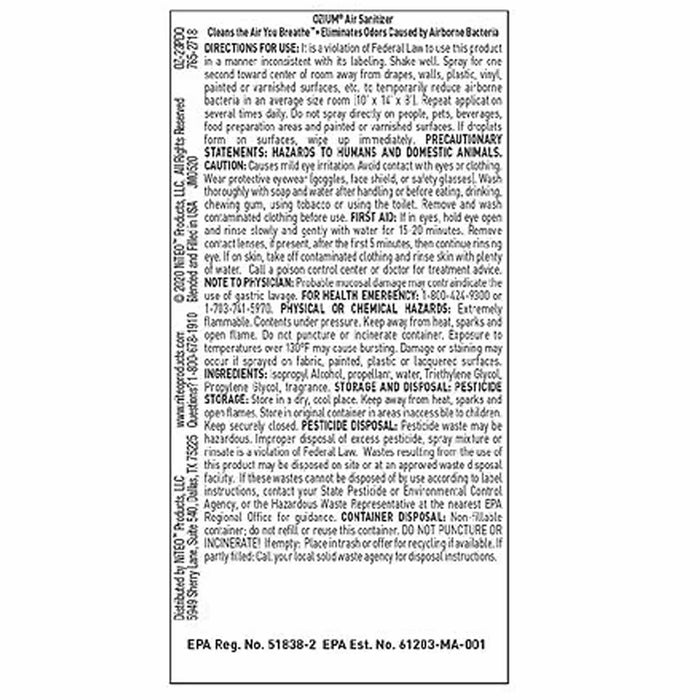 1 Ozium Air Sanitizer Freshener Clean Aroma Odor Eliminator Original Scent .08oz
