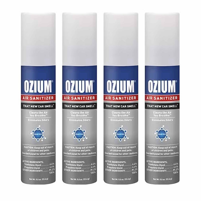4 Pc Ozium 0.08oz Air Sanitizer Spray New Car Scent Odor Eliminator Freshener