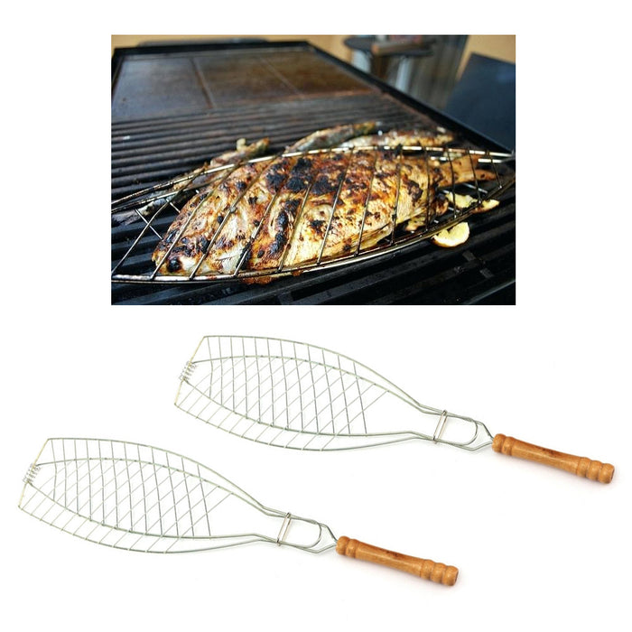 2PC Portable Grill BBQ Barbecue Basket For Fish Steak Meat Vegetable Heavy Duty