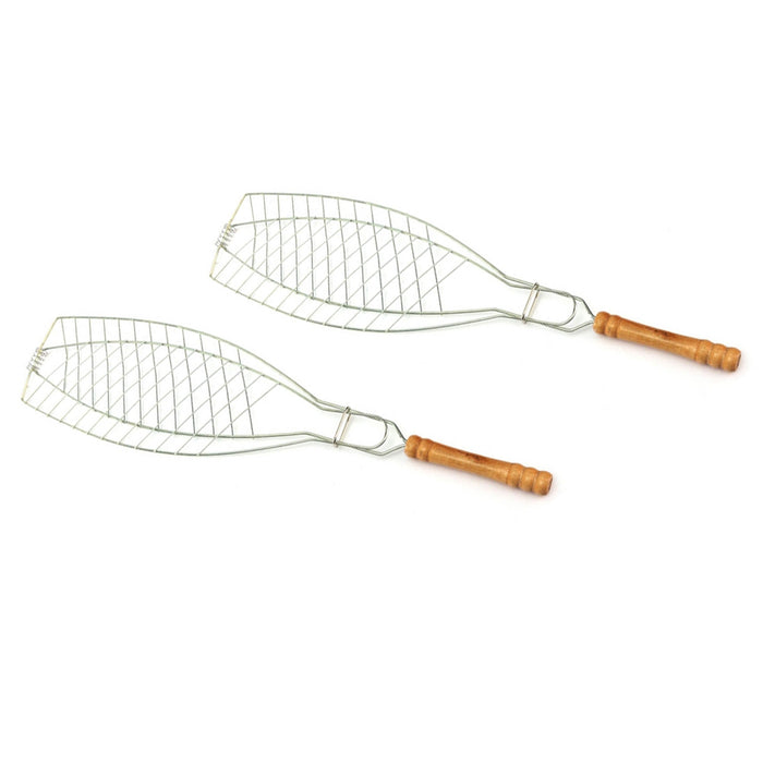 2PC Portable Grill BBQ Barbecue Basket For Fish Steak Meat Vegetable Heavy Duty