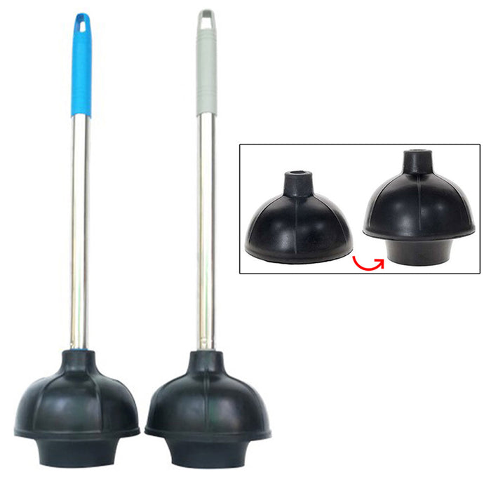 2 Heavy Duty Toilet Plunger 21" Stainless Handle Double Layer Rubber Flange Pump