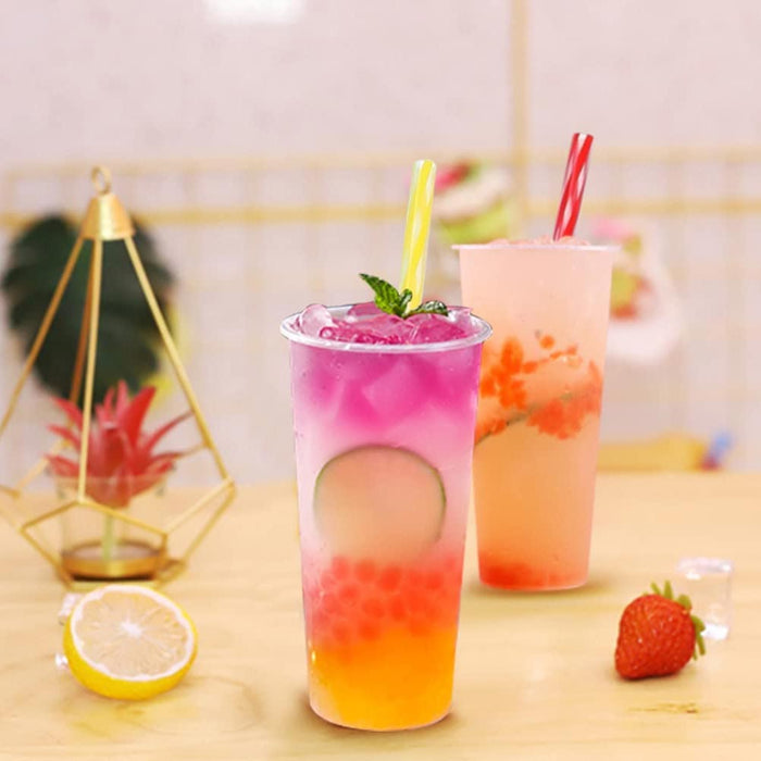 25PC Reusable Stirrer Straws 9" w Cleaning Brush Hard Plastic Drinking Milkshake