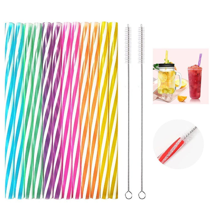 50PC Reusable Drinking Straws Stirrer 9" w Cleaning Brush Cocktails Hard Plastic