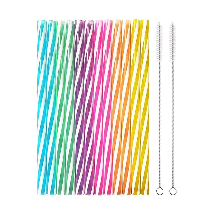 50PC Reusable Drinking Straws Stirrer 9" w Cleaning Brush Cocktails Hard Plastic