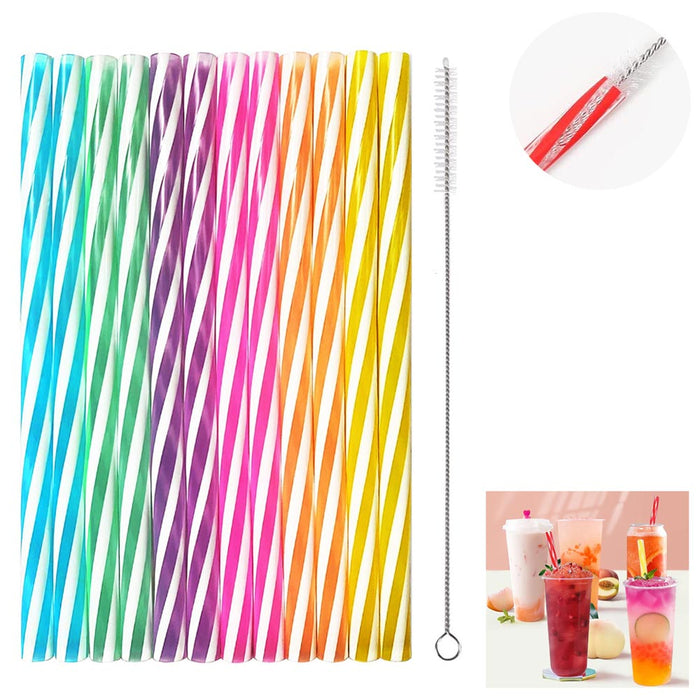25PC Reusable Stirrer Straws 9" w Cleaning Brush Hard Plastic Drinking Milkshake