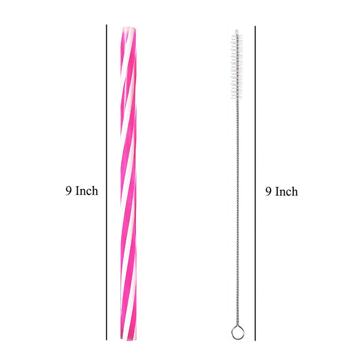 25PC Reusable Stirrer Straws 9" w Cleaning Brush Hard Plastic Drinking Milkshake