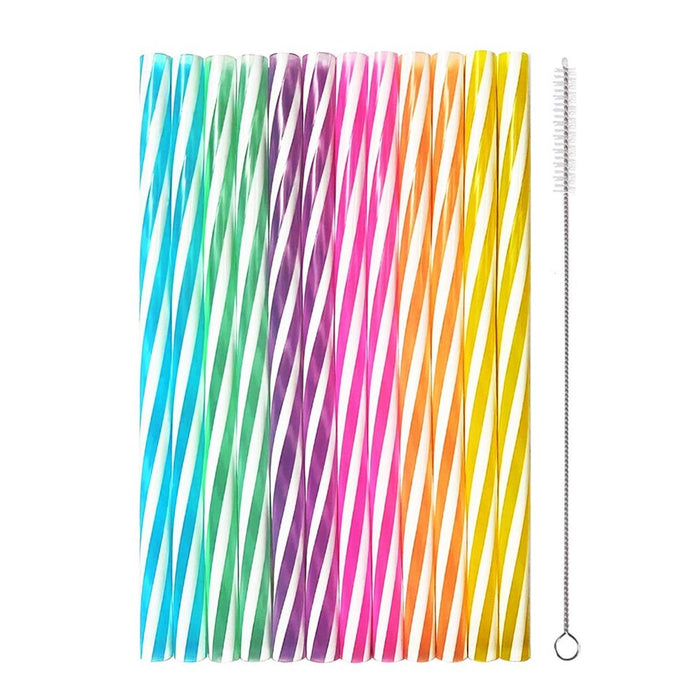 25PC Reusable Stirrer Straws 9" w Cleaning Brush Hard Plastic Drinking Milkshake