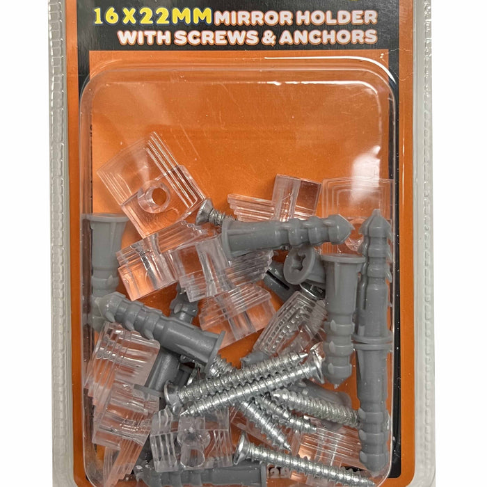 24 Wall Mirror Holder Clips Clear Retainer Mounting Brackets Screws Anchors Kit