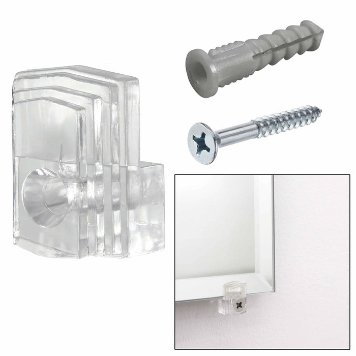 24 Wall Mirror Holder Clips Clear Retainer Mounting Brackets Screws Anchors Kit