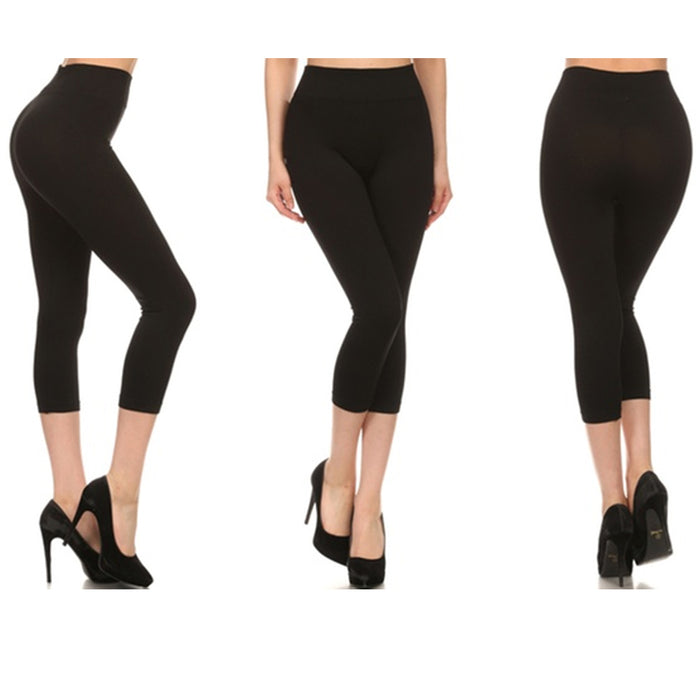 5 Pc Leggings Capri Womens Bottom Seamless Stretch Yoga Pants Exercise Gym Black