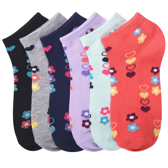 6 Pairs Women's Ankle Socks No Show Soft Comfort Hearts Casual Low Cut Size 9-11