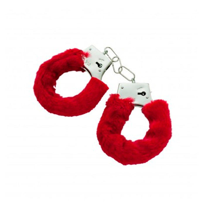 Furry Cuffs Sexy Love Hand Adult Party Handcuffs Fuzzy Red Fur Lined Metal New !