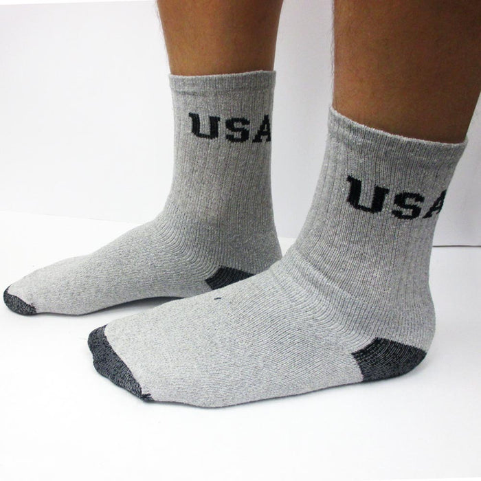 4 Pairs Mens Athletic USA Cushioned Crew Socks Grey Sport Premium Cotton 10-13