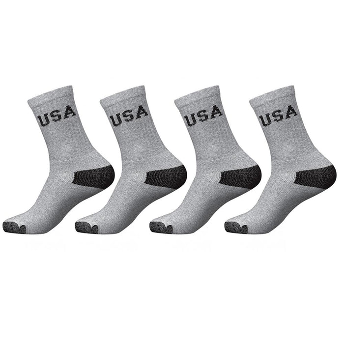 4 Pairs Mens Athletic USA Cushioned Crew Socks Grey Sport Premium Cotton 10-13