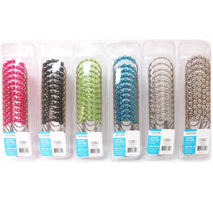 12 Pc Easy Glide Heavy Duty Hooks Decorative Shower Rod Curtain Rings Bathroom !