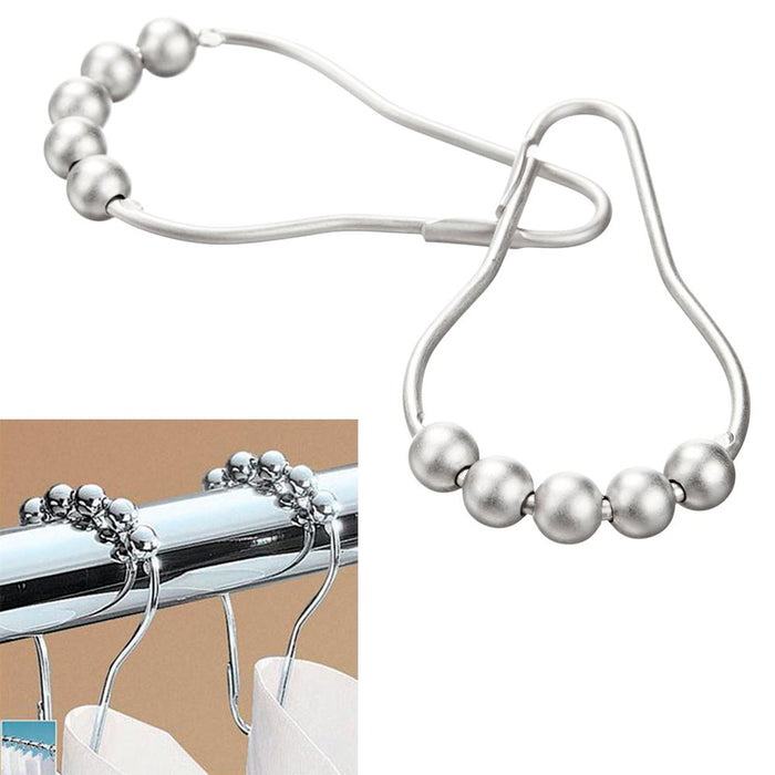 12 Pc Easy Glide Heavy Duty Hooks Decorative Shower Rod Curtain Rings Bathroom !