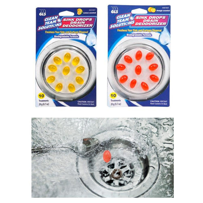 20 Sink Drops Drain Deodorizer Lemon Scent Deordorizing Garbage Disposal Kitchen