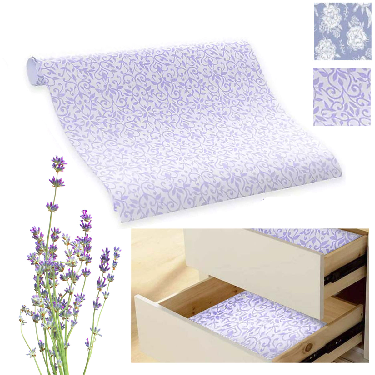 12 Sheets Drawer Liners Lavender Scented Paper Shelf Cover Decorations