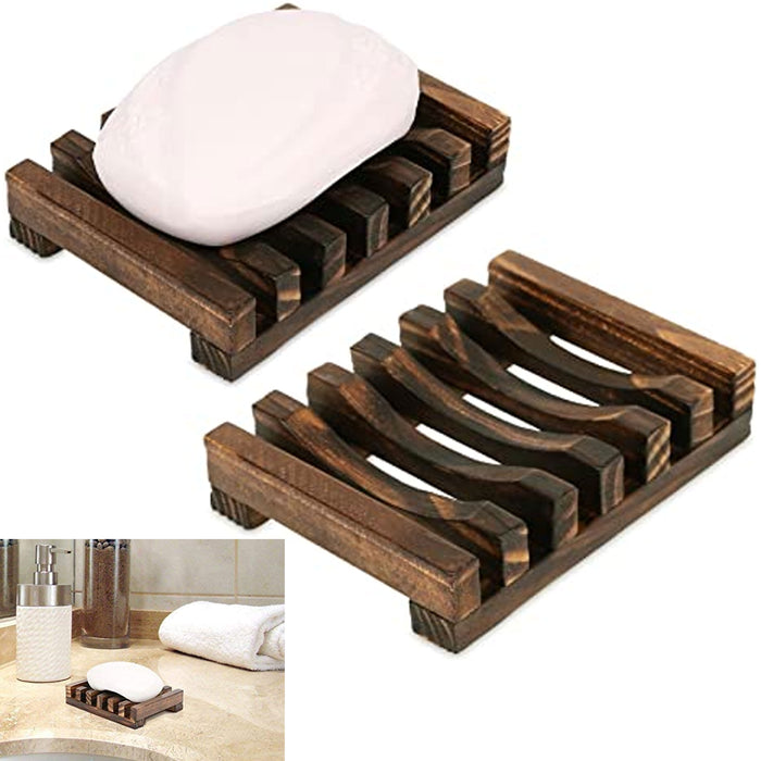 4 Pc Bamboo Wooden Soap Bar Dish Tray Holder Natural Bath Storage Rack Plate Box