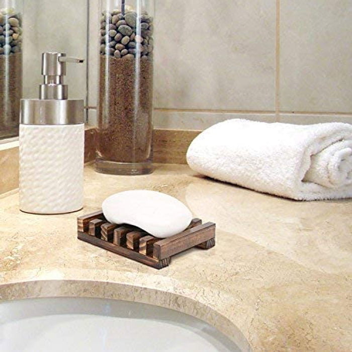 4 Pc Bamboo Wooden Soap Bar Dish Tray Holder Natural Bath Storage Rack Plate Box