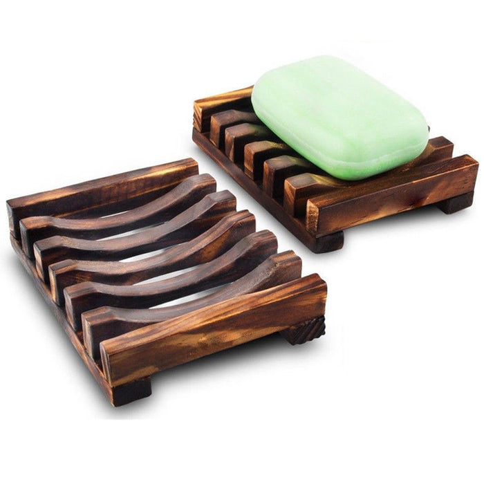 4 Pc Bamboo Wooden Soap Bar Dish Tray Holder Natural Bath Storage Rack Plate Box