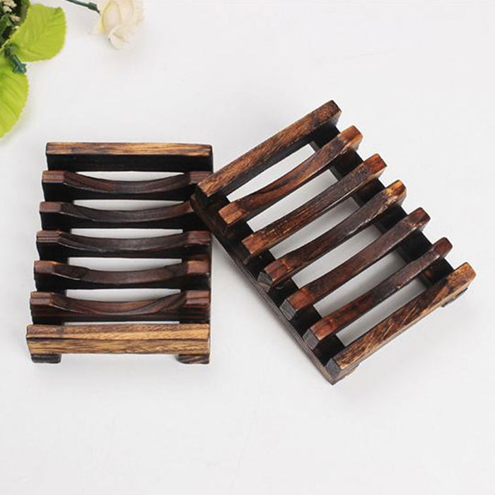2 Pc Natural Wooden Soap Bar Dish Tray Holder Bath Storage Rack Plate Box Travel